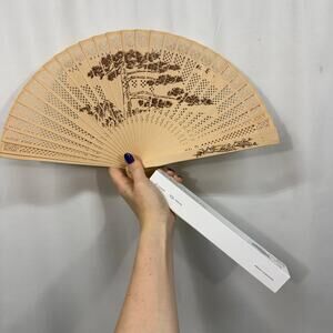 Mount Lai The Painted Wooden Fan Chinese Sandalwood New in Box